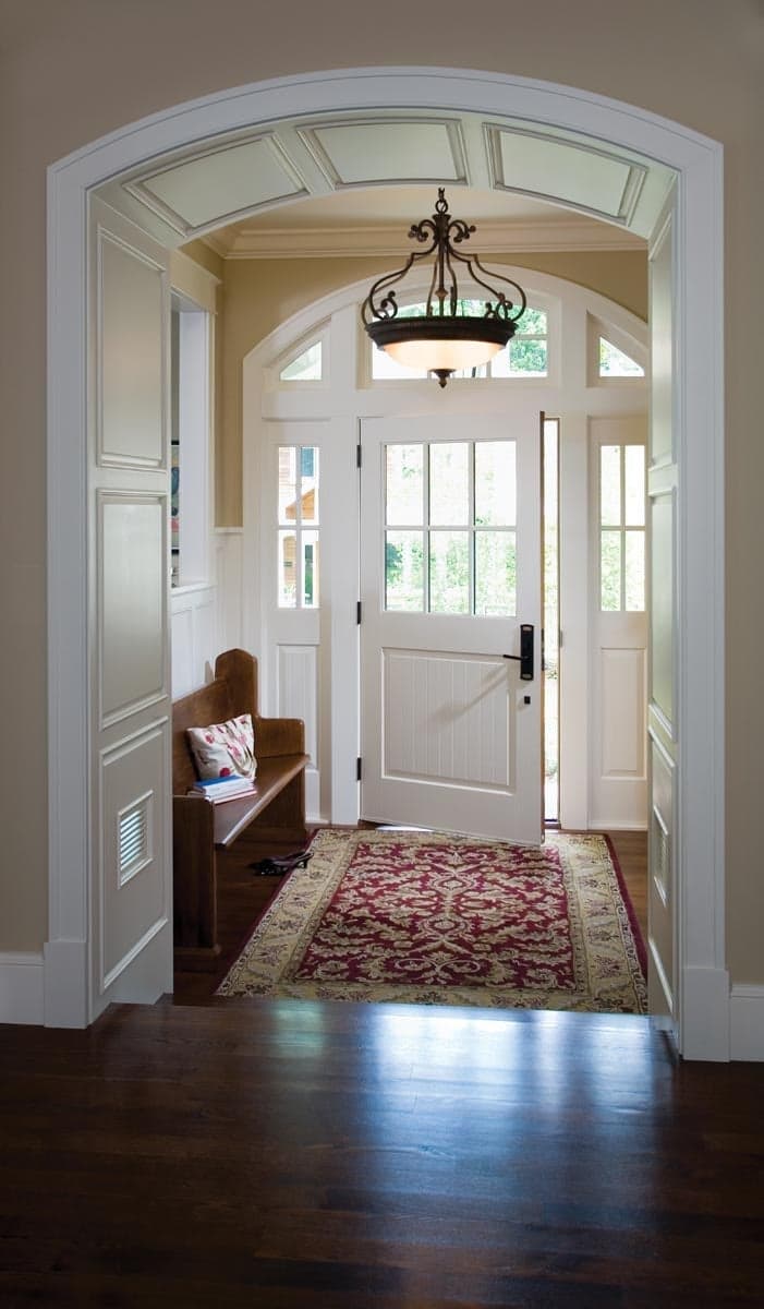 Heritage Series Craftsman inswing entrance door with radius transom and sidelites