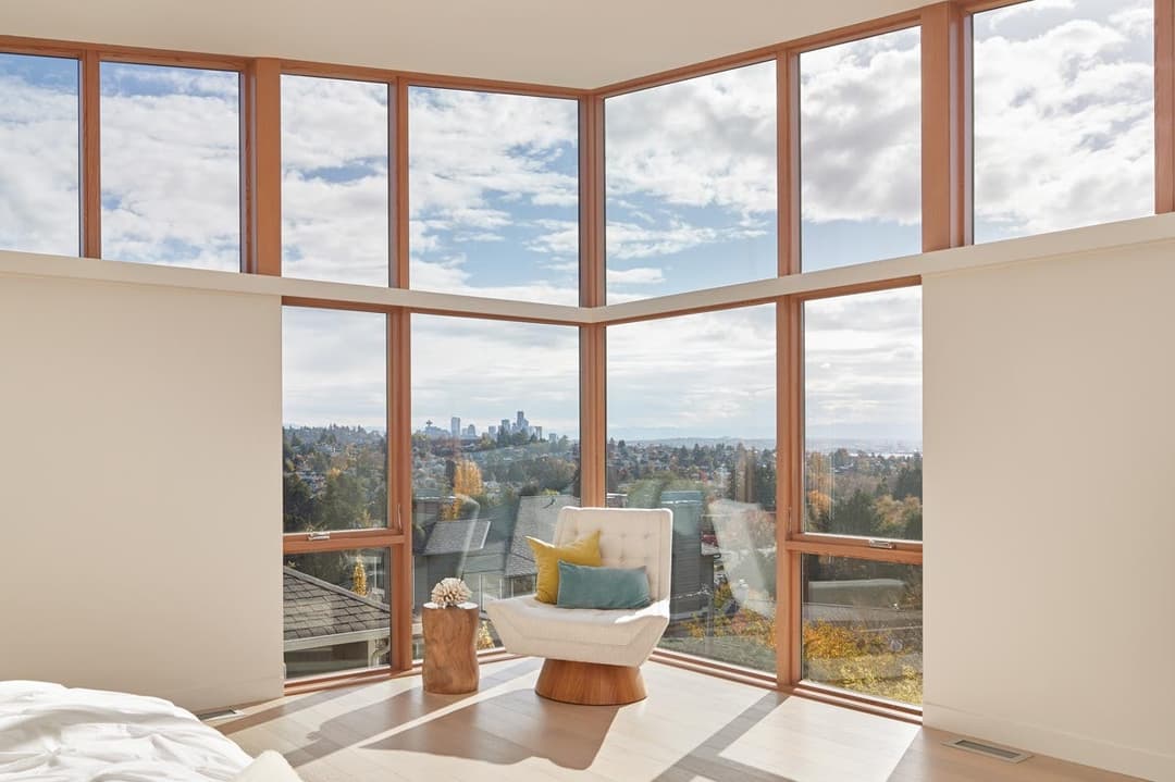 VistaLuxe WD LINE casements with Satin Nickel hardware Direct sets in rectangular and trapezoidal shapes